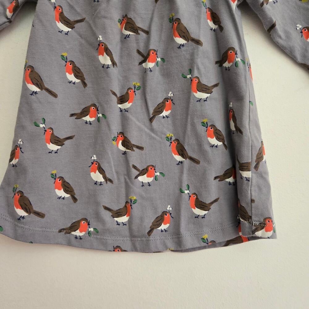 Baby Boden Girl Robin Bird Print Dress Long Sleeve Cotton Fall Gray 3-6 Months - Picture 6 of 10